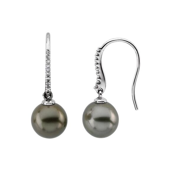 Black Bow Jewelry Co. Jewelry - Gray Tahitian Cultured Pearl & Diamond 14k White Gold Dangle Earrings